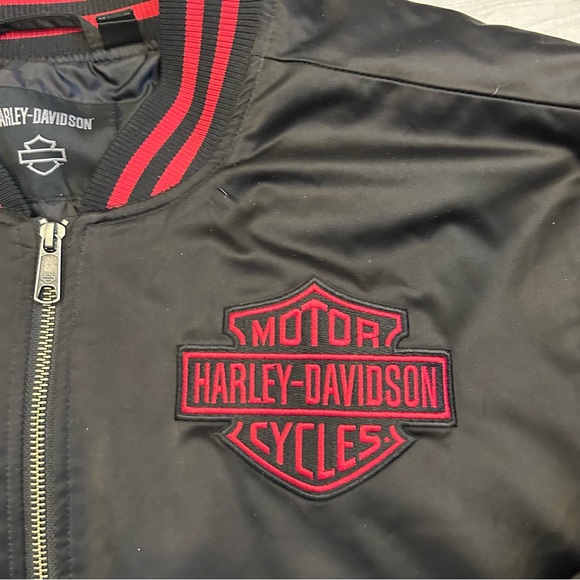 Harley-Davidson Flying Eagle Black/Red Bomber Jacket Mens L Full Zip Racing - Picture 4 of 11